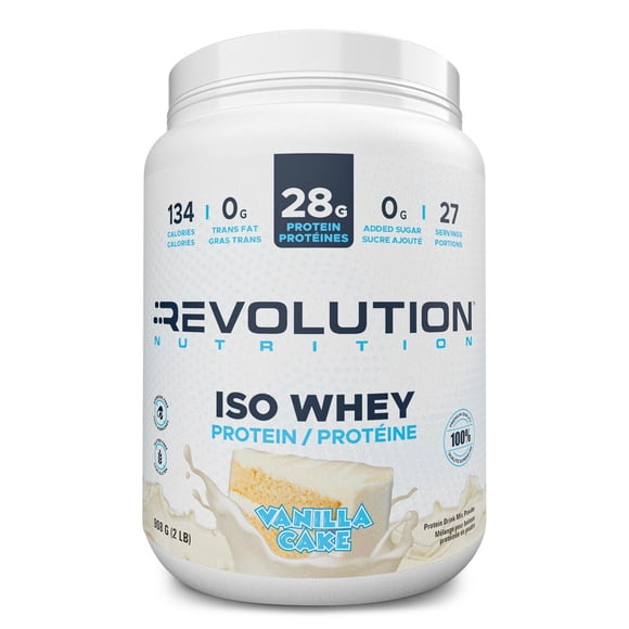 Revolution Nutrition, Iso Whey, Protein Powder 2LB, 100% Isolate, 28g Protein per Scoop, 27 Servings, Lean Muscle Formula, Low Carb, Gluten Free, 908g, Vanilla Cake (2 Pounds)