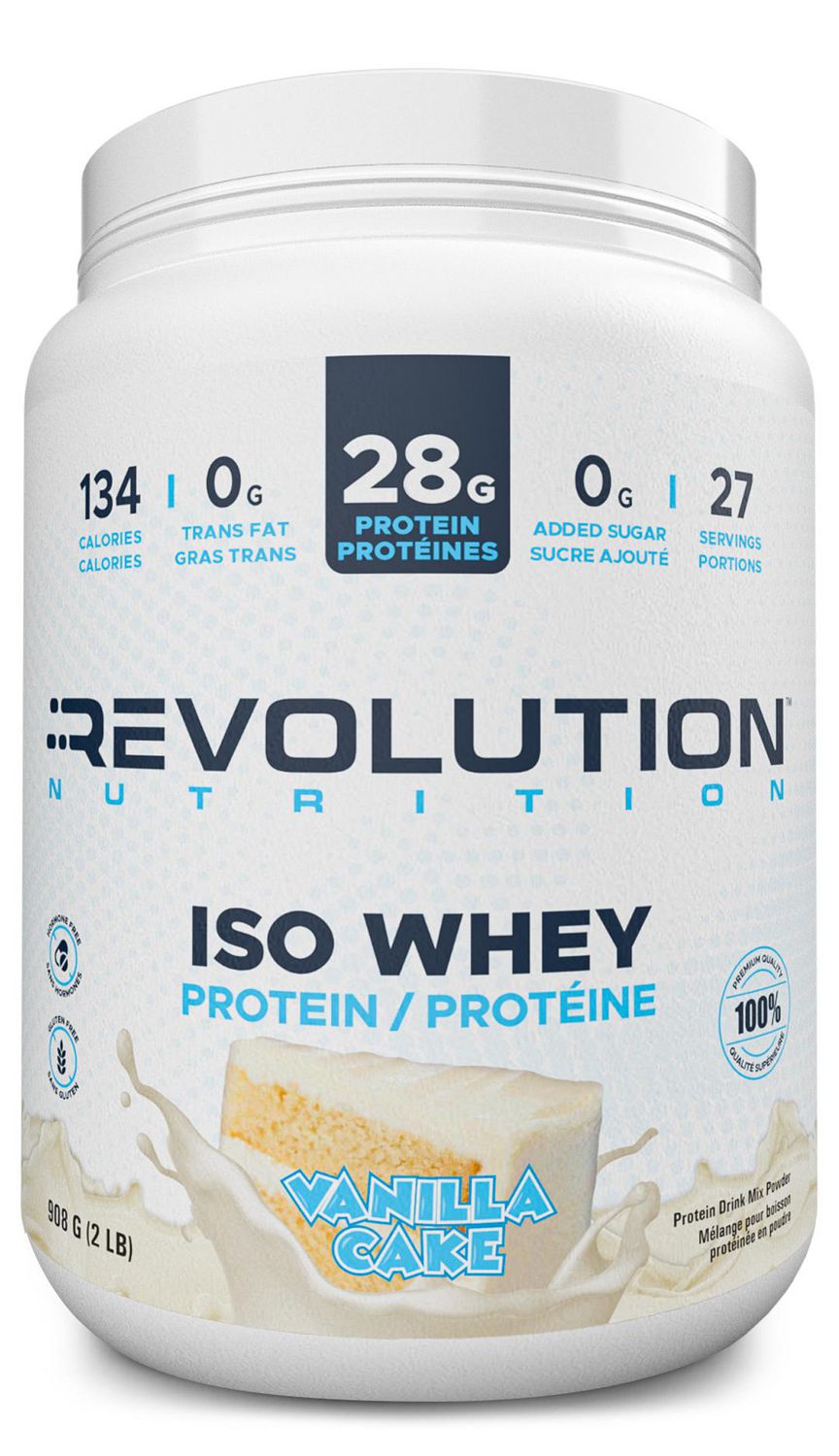 Revolution Nutrition, Iso Whey, Protein Powder 2LB, 28g Protein per Scoop, 27 Servings, Lean Muscle Formula, Low Carb, Gluten Free, 908g, Vanilla Cake (2 Pounds)