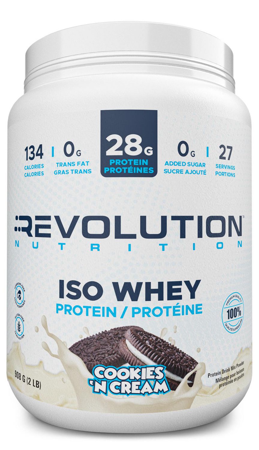 Revolution Nutrition, Iso Whey, Protein Powder 2LB, 28g Protein per Scoop, 27 Servings, Lean Muscle Formula, Low Carb, Gluten Free, 908g, Cookies & Cream (2 Pounds)