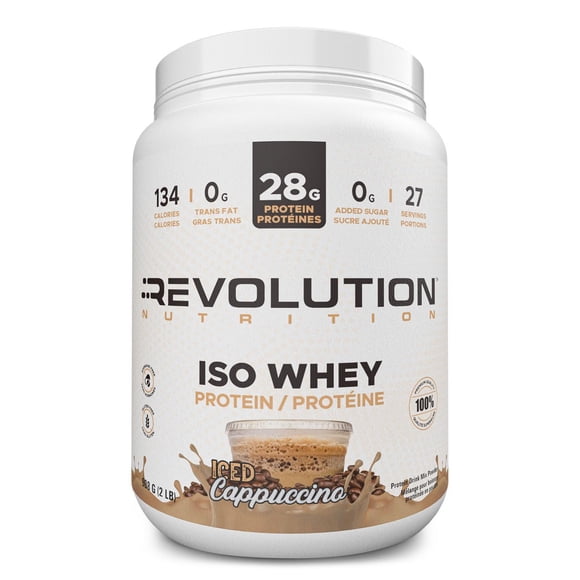 Revolution Nutrition, Iso Whey, Protein Powder 2LB, 100% Isolate, 28g Protein per Scoop, 27 Servings, Lean Muscle Formula, Low Carb, Gluten Free, 908g, Iced Cappuccino (2 Pounds)