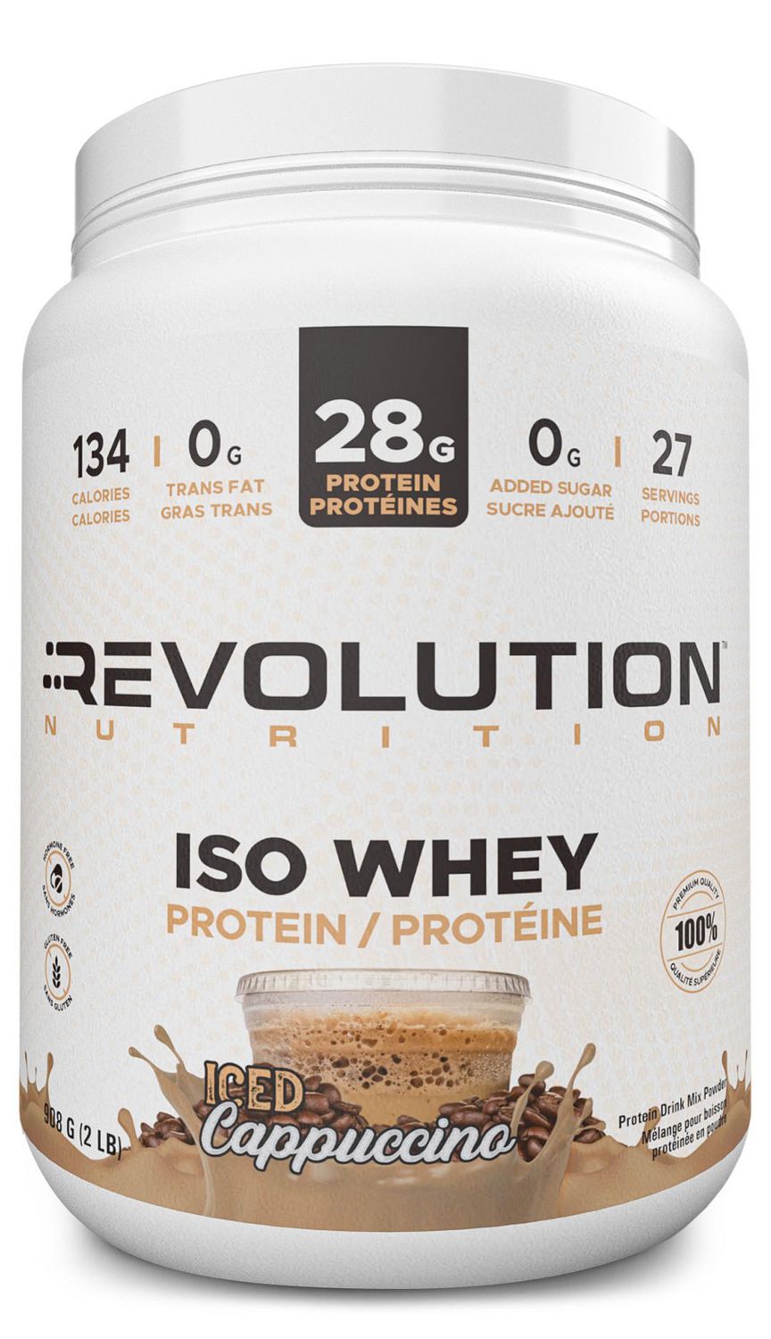 Revolution Nutrition, Iso Whey, Protein Powder 2LB, 28g Protein per Scoop, 27 Servings, Lean Muscle Formula, Low Carb, Gluten Free, 908g, Iced Cappuccino (2 Pounds)