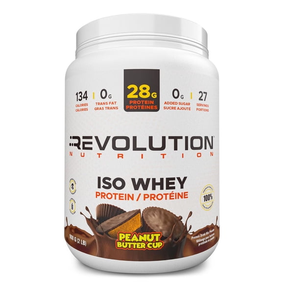 Revolution Nutrition, Iso Whey, Protein Powder 2LB, 100% Isolate, 28g Protein per Scoop, 27 Servings, Lean Muscle Formula, Low Carb, Gluten Free, 908g, Peanut Butter Cup (2 Pounds)