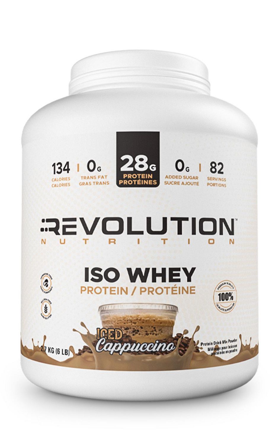 Revolution Nutrition, Iso Whey, Protein Powder 6LB, 100% Isolate Protein, 82 Servings, Lean Muscle Formula, Low Carb, Gluten Free, Iced Cappuccino