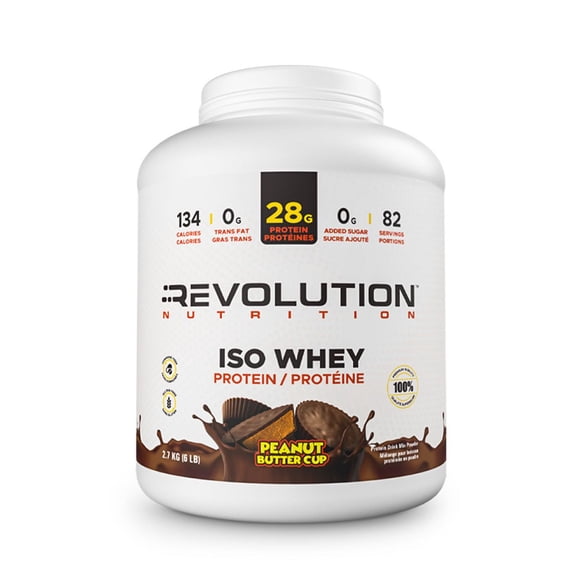 Revolution Nutrition, Iso Whey, Protein Powder 6LB, 100% Isolate, 28g Protein per Scoop, 82 Servings, Lean Muscle Formula, Low Carb, Gluten Free, 2700g, Peanut Butter Cup (6 Pounds)