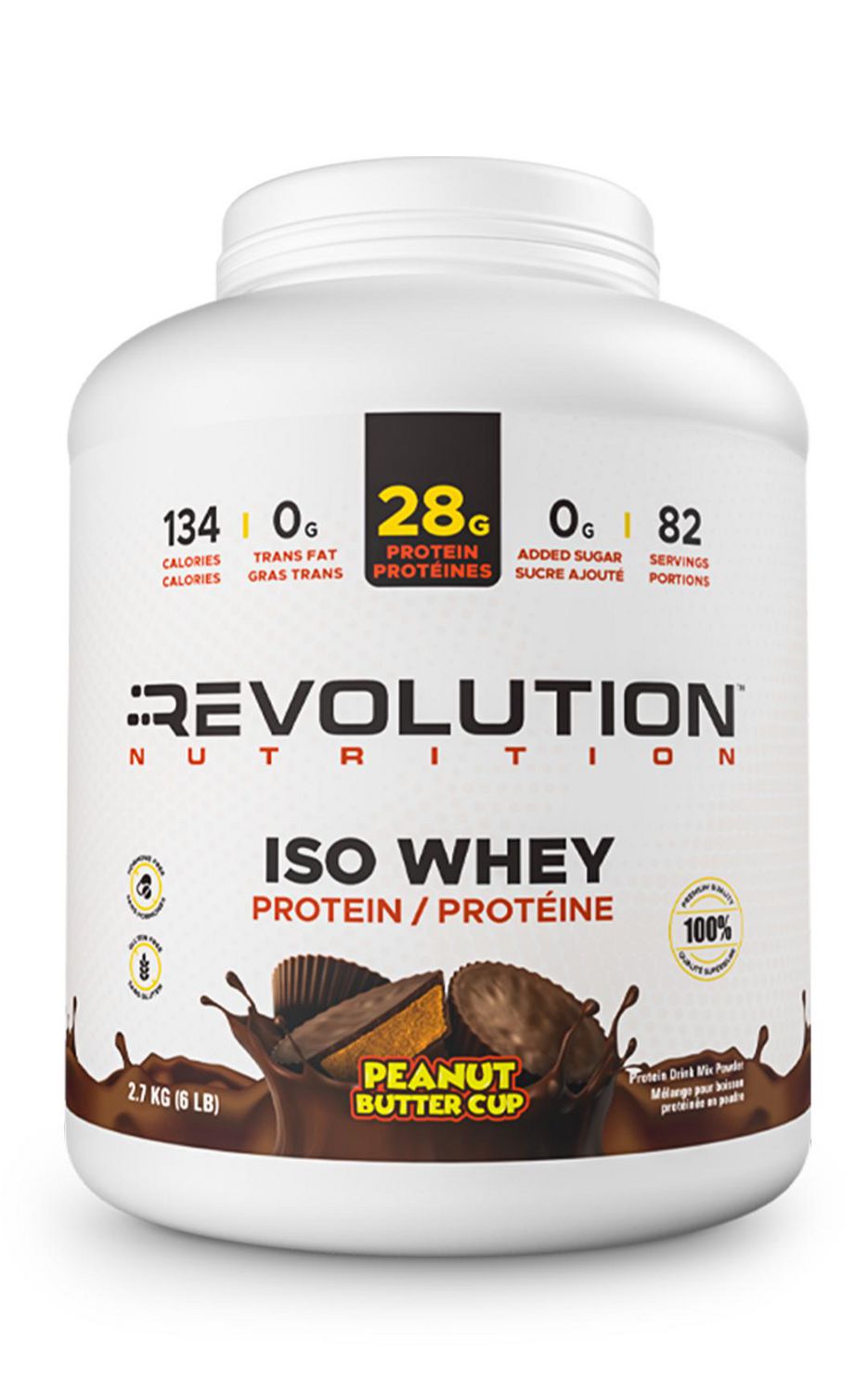 Revolution Nutrition, Iso Whey, Protein Powder 6LB, 100% Isolate, 28g Protein per Scoop, 82 Servings, Lean Muscle Formula, Low Carb, Gluten Free, 2700g, Peanut Butter Cup (6 Pounds)
