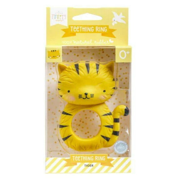 A Little Lovely Company - Jouet de Dentition - Jaune - Caoutchouc Naturel de l'Arbre Hévéa – Personnage de Tigre Amusant - Apaise et Conforte les Bébés Pendant la Dentition - Sûr et Amusant – 0+ mois