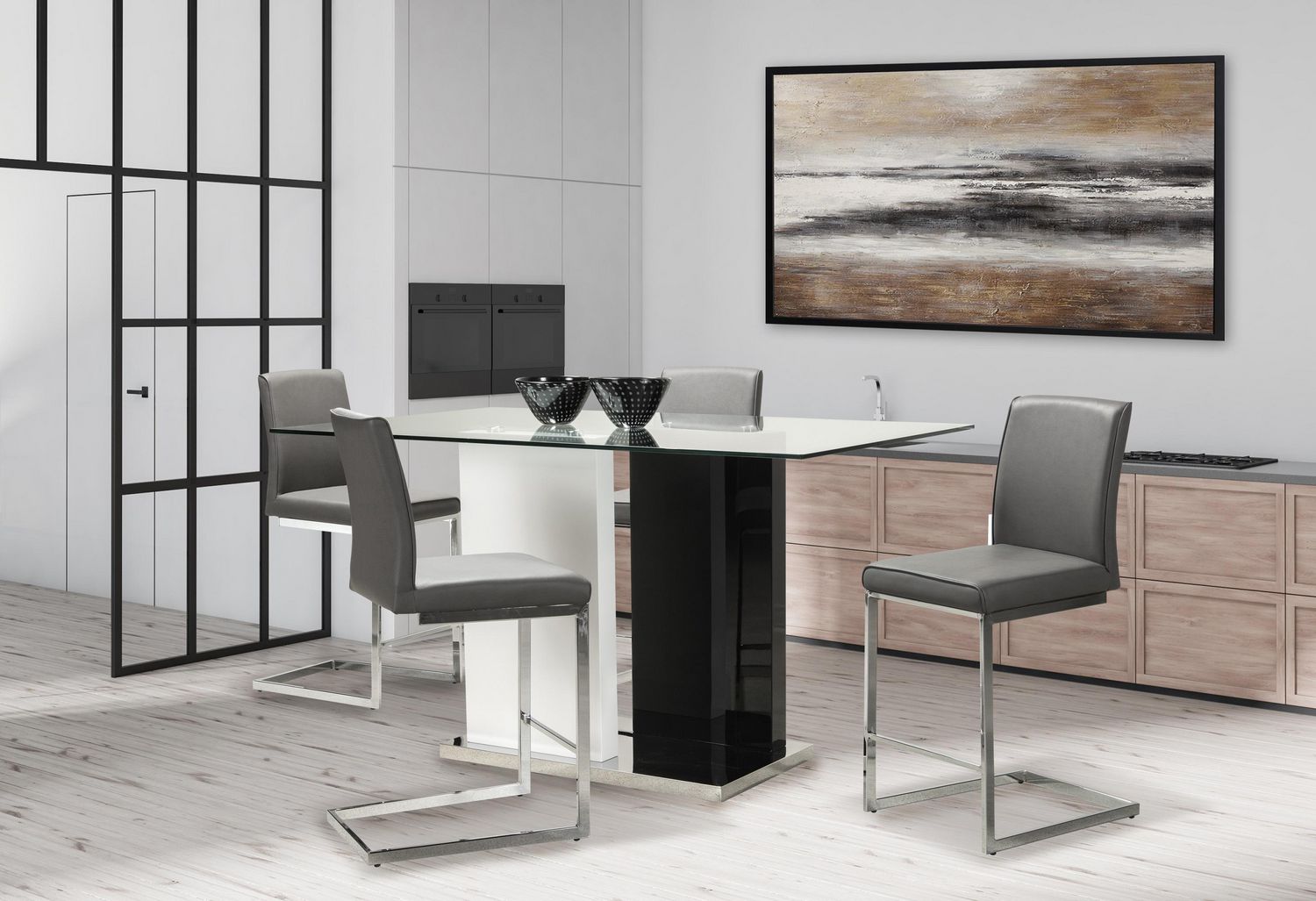 Topline Home Furnishings 5pc Black & White Glass Top Dining Set