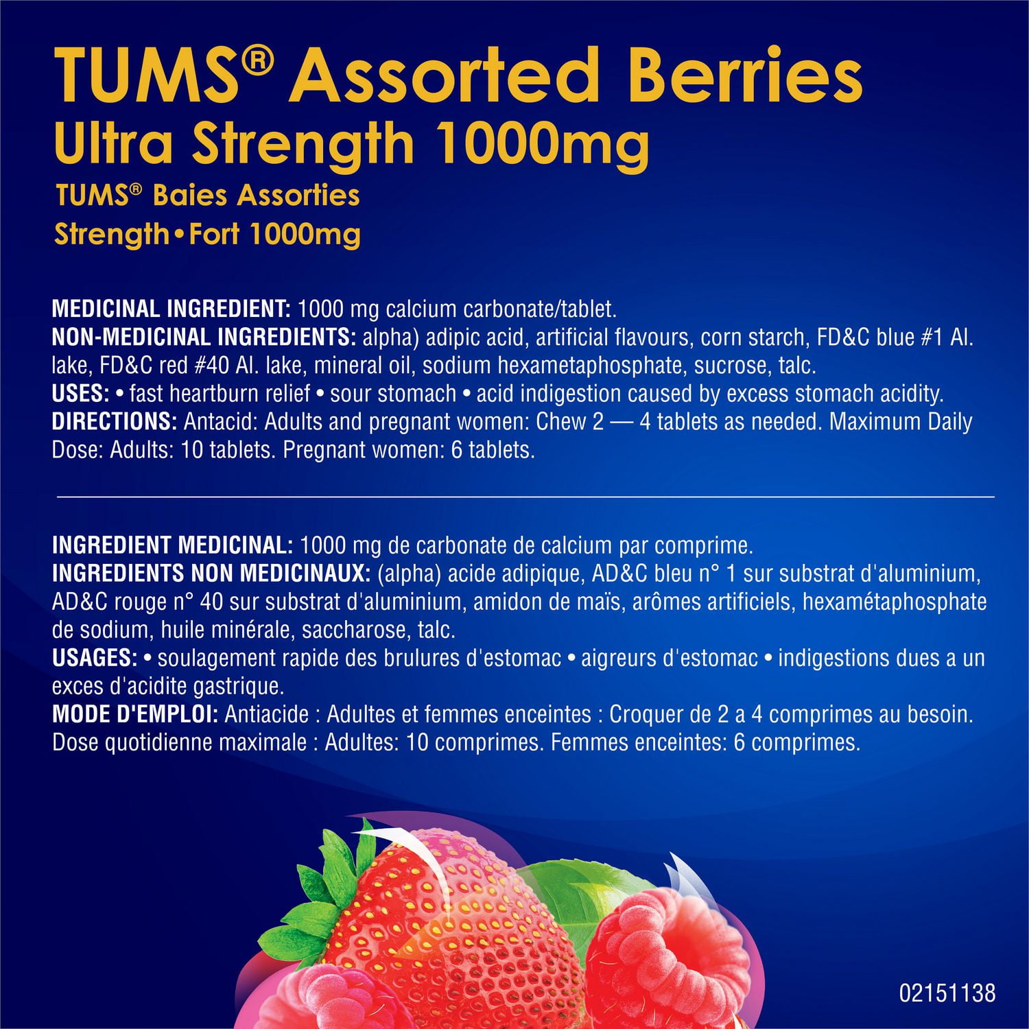 Tums Ultra Strength 1000mg Antacid for Heartburn Relief, Assorted Berry, 160 Count