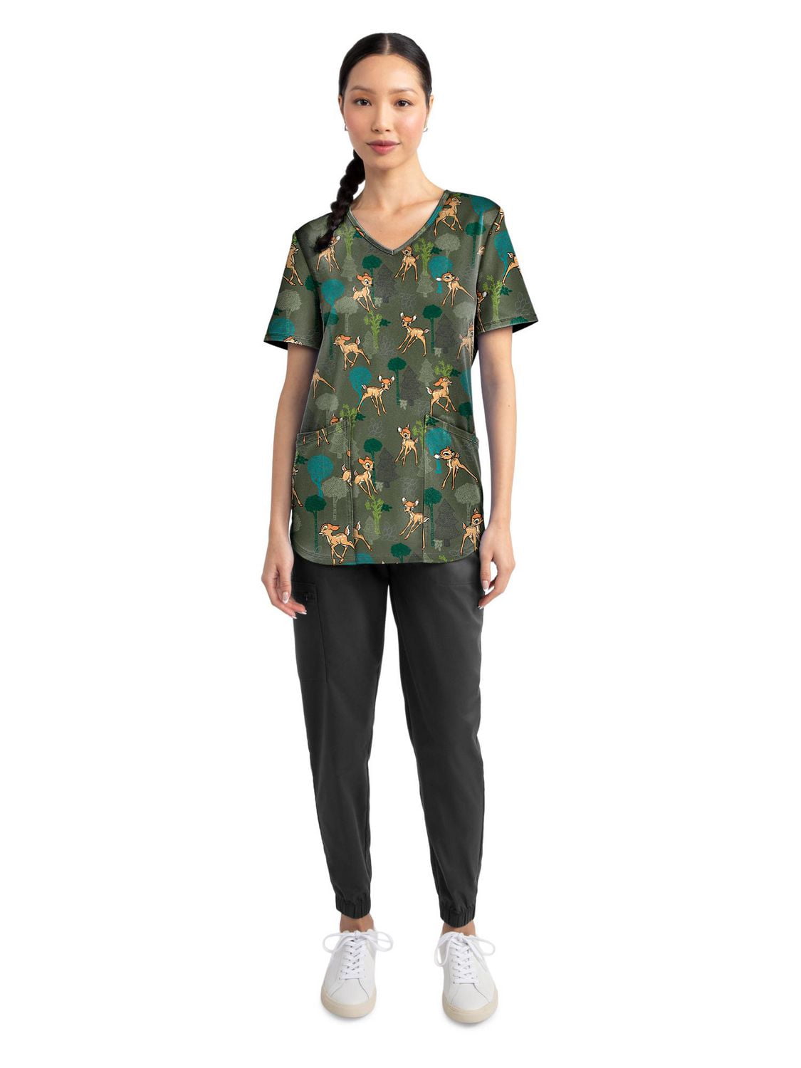 Blouse médicale imprimée Doodle Wood de la collection Fashion Scrubstar pour femmes, à encolure en V, tailles XS–3XL