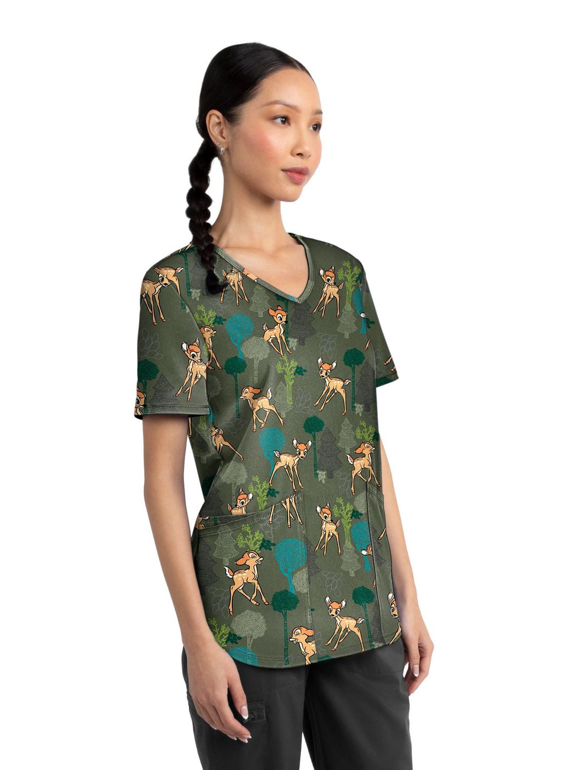 Blouse médicale imprimée Doodle Wood de la collection Fashion Scrubstar pour femmes, à encolure en V, tailles XS–3XL