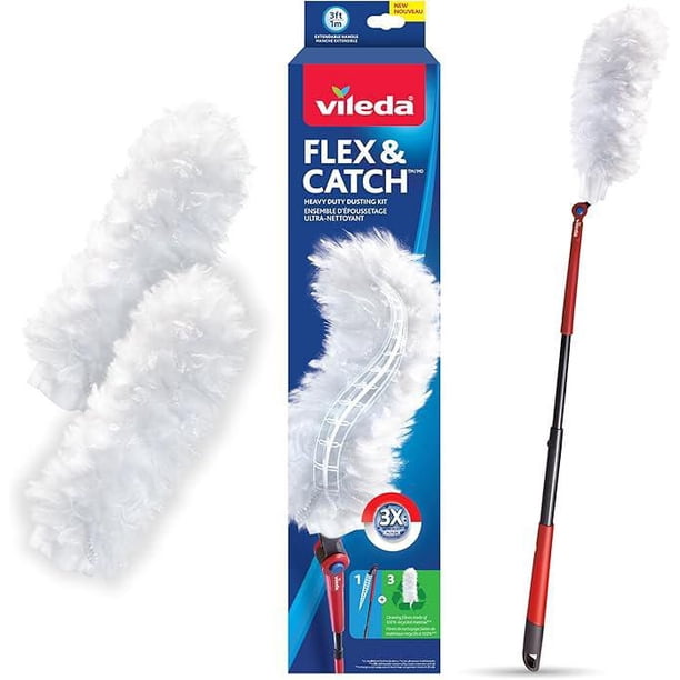 Vileda Flex & Catch Heavy Duty Duster for Cleaning, 3 ft. Handle Plus 3 ...