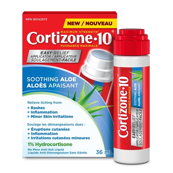 Cortizone-10 Soothing Aloe Easy Relief Applicator, Maximum Strength 1% Hydrocortisone, Fast-Acting, No Mess Anti-Itch Liquid for Bug Bites, Rash, Inflammation, Eczema, Psoriasis, Poison Ivy, Oak & Sum