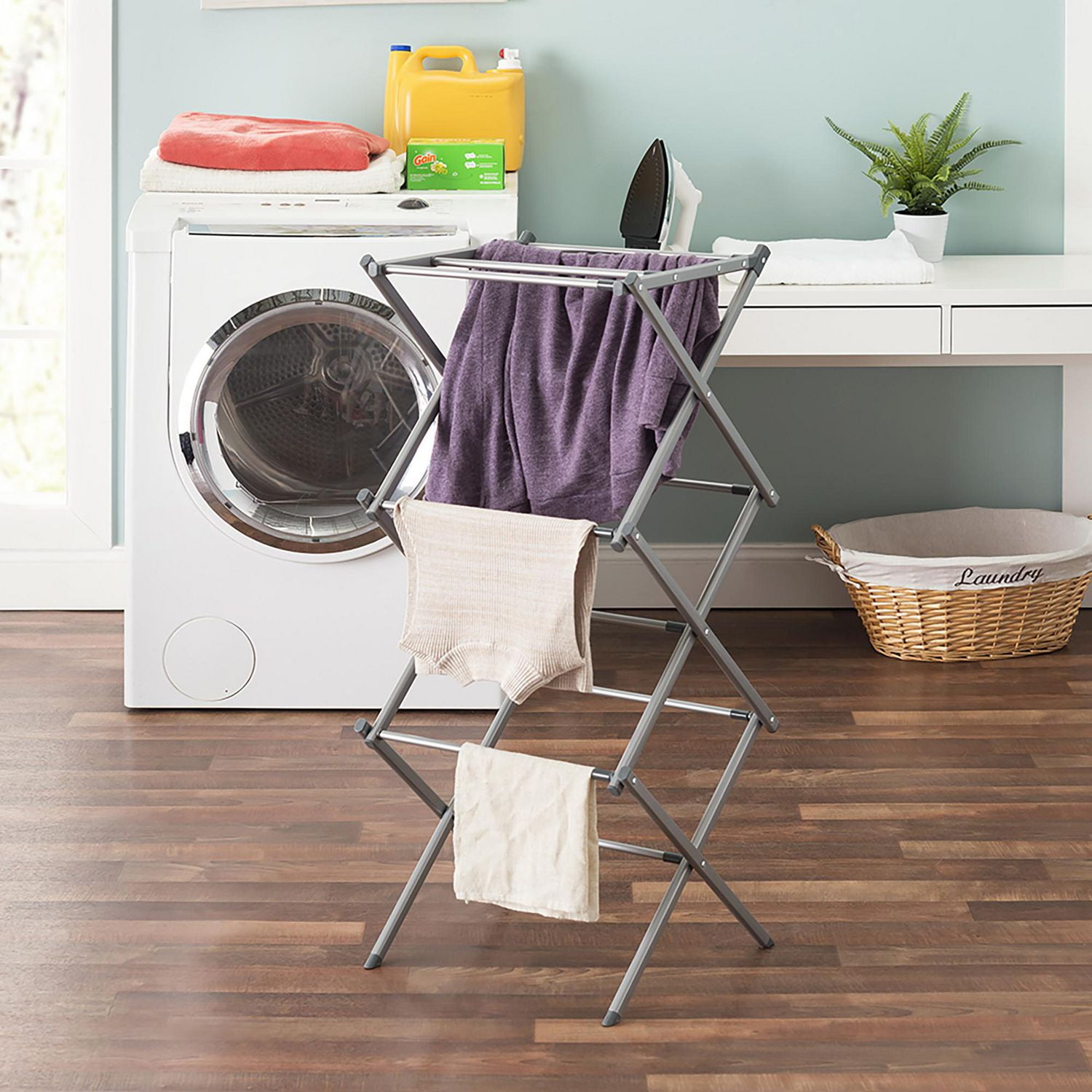 Mainstays Oversized Collapsible Steel Laundry Drying Rack, Silver ...