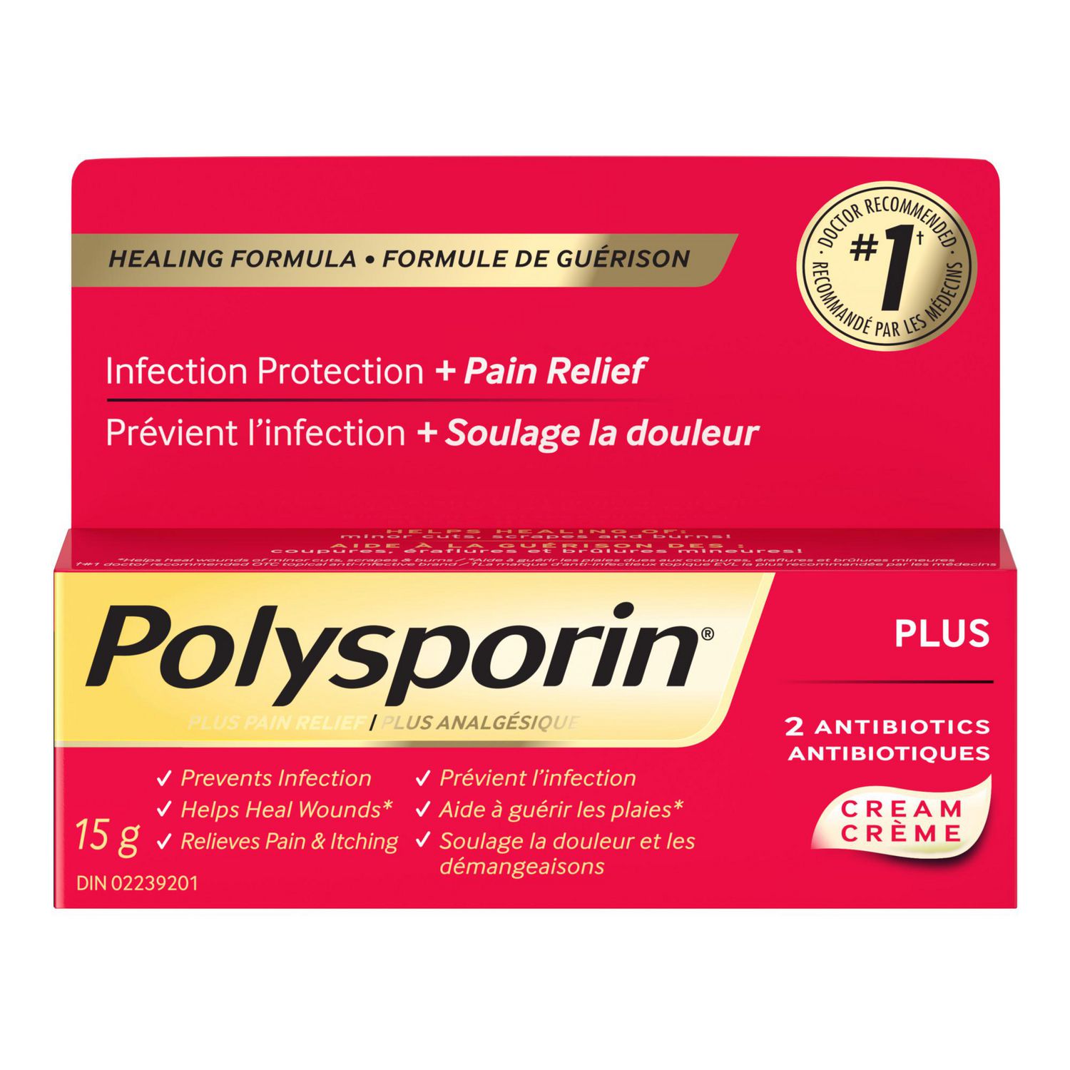 Polysporin Plus Pain Relief Cream, Antibiotic Cream for First Aid Care of Minor Burns and Cuts, 15 g