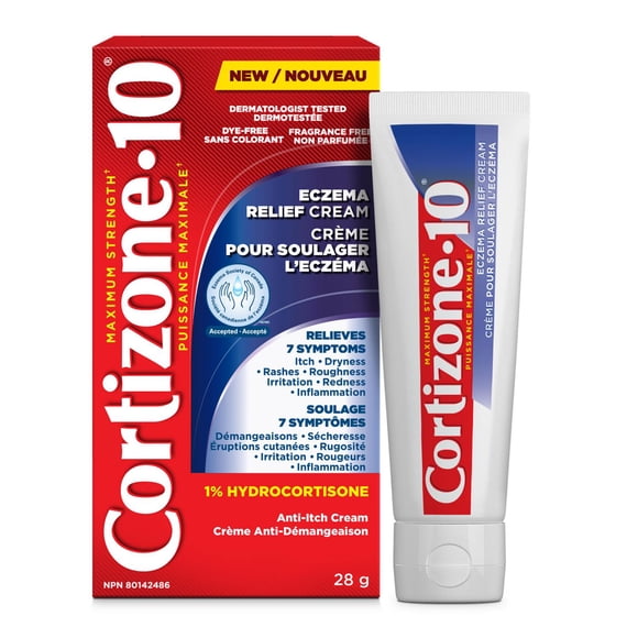 Cortizone-10 Crème pour soulager l'eczéma, concentration maximale 1% hydrocortisone, effet rapide, soulage les démangeaisons liées aux irritations cutanées mineures, l’inflammation et les éruptions cutanées dues à l’eczéma, 28 g