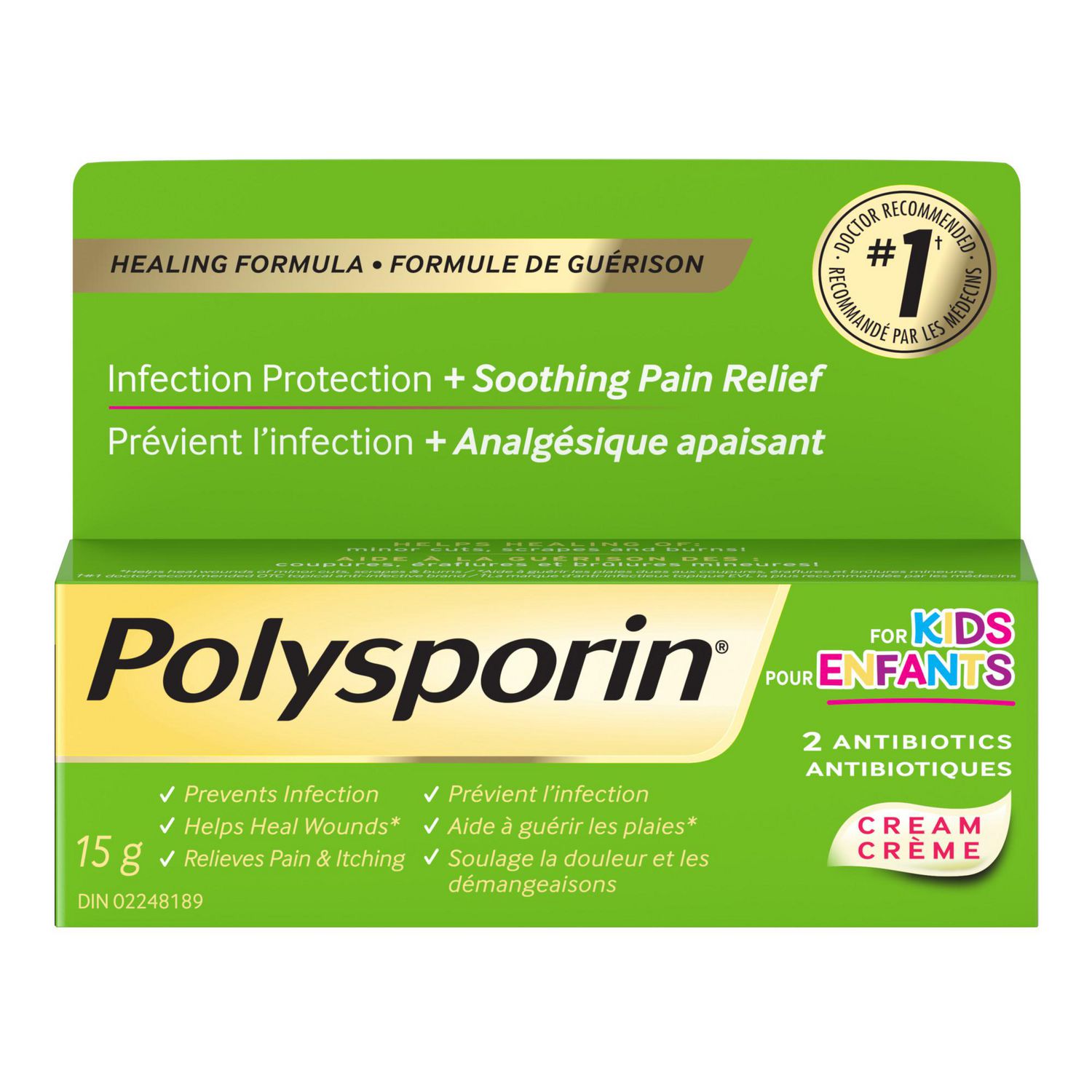 Polysporin for Kids Cream, Antibiotic Cream for First Aid Care of Minor Burns and Cuts, 15 g