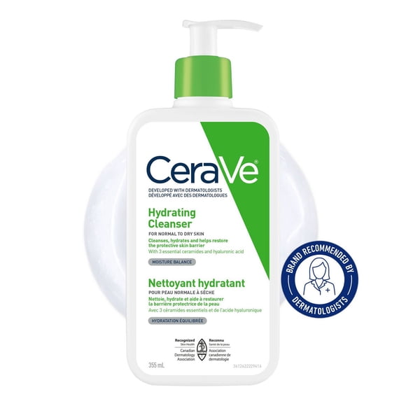 CeraVe Hydrating Cleanser, Gentle Face Wash with Ceramides and Hyaluronic Acid for Normal to Dry Skin, 355mL