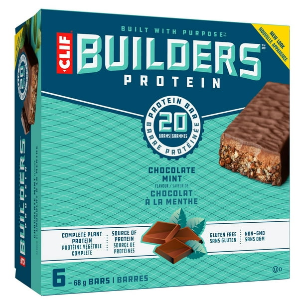 Barre protéinique Builder's de CLIF au chocolat à la menthe 6x68g