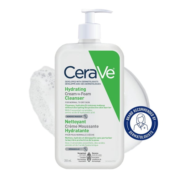 CeraVe Cream-to-Foam Cleanser, Hydrating Face Wash with Ceramides and Amino Acids for Normal to Dry Skin, 355mL