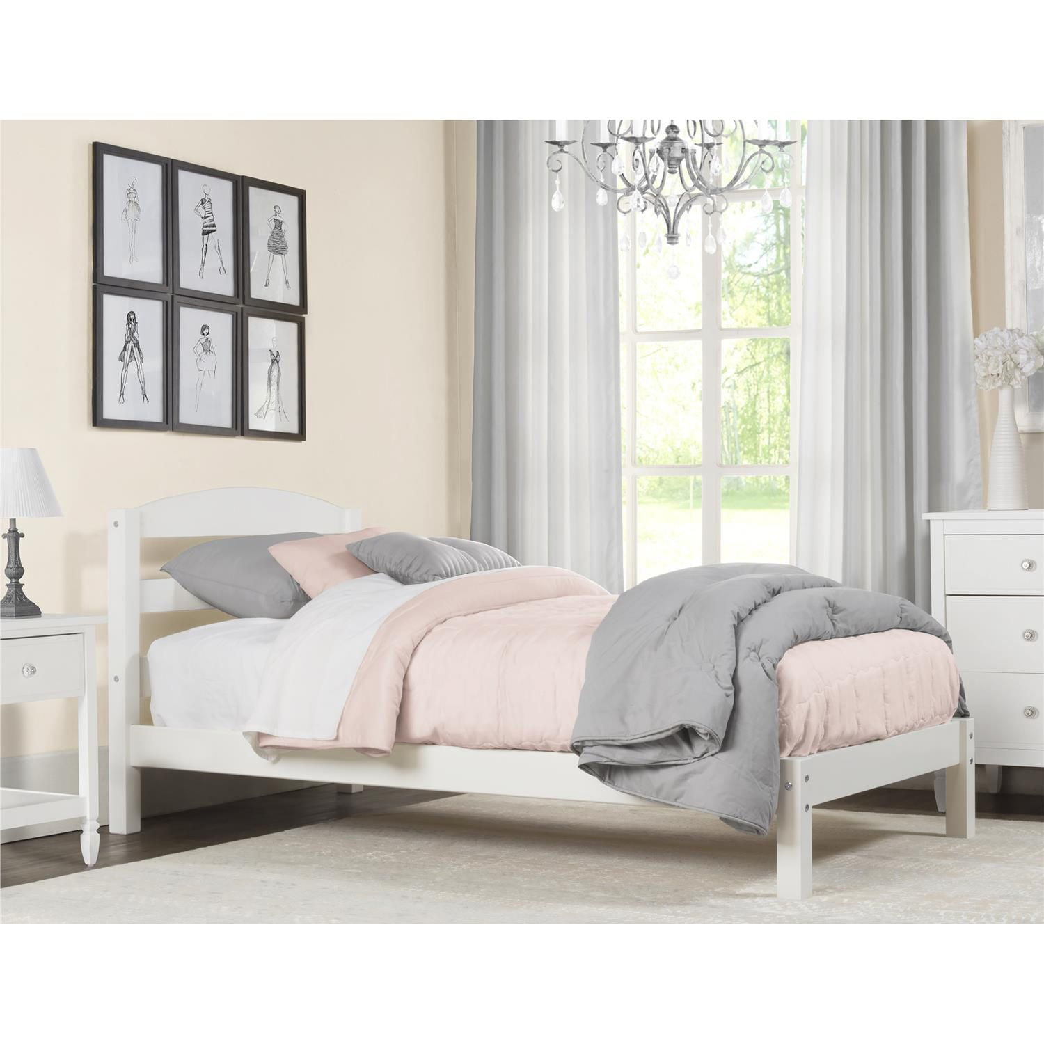 Twin XL Bed White Finish Arizona Wooden Single Bed Frame 