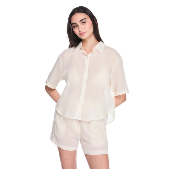 No Boundaries Women's Two Piece Button-Up Cover-Up Set
