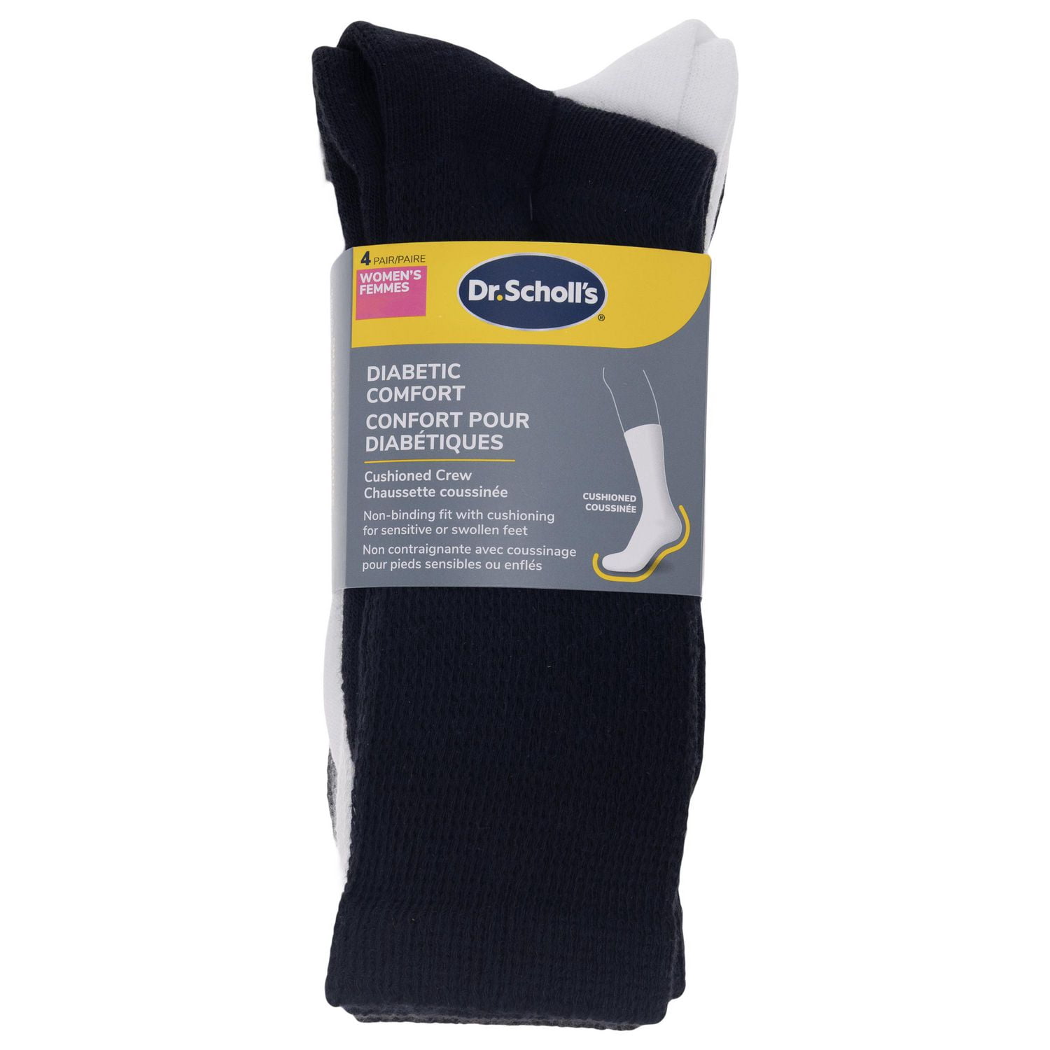 Dr. Scholl's Women's Cushioned Diabetic and Circulatory Crew Socks - 4 Pair Pack