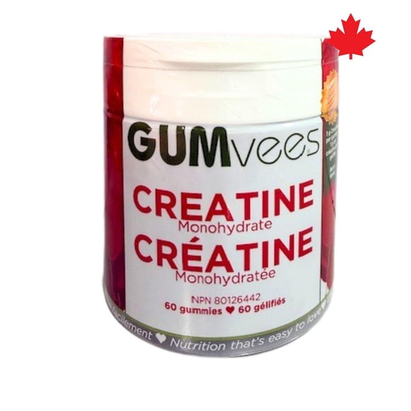 GUMvees Creatine Gummies, 1g Creatine Monohydrate Per Gummy, Athletic Support, Berry Flavour, No Mixing Required, Made in Canada, NPN 80126442