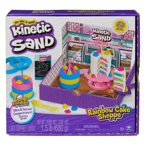 Kinetic Sand, Rainbow Cake Shoppe, 680 g de sable jaune, rose, bleu et  blanc parfumé à la vanille, 10 outils et accessoires, jouets sensoriels  pour les enfants à partir de 5 ans
