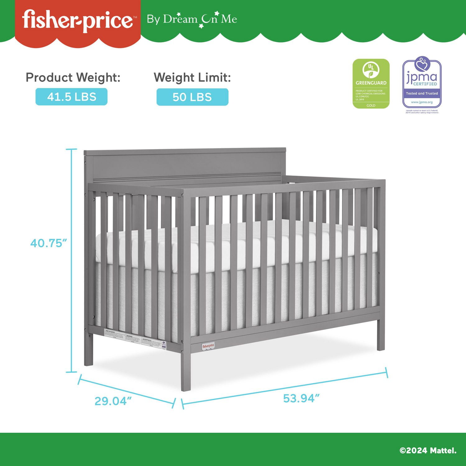 Fisher Price Miles 5 in 1 Convertible Crib by Dream On Me Walmart