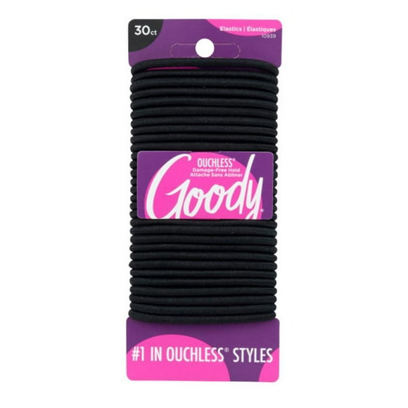 Goody Ouchless Black Hair Elastics - No Metal Gentle Hair Ties - 30 Ct, Goody elastics