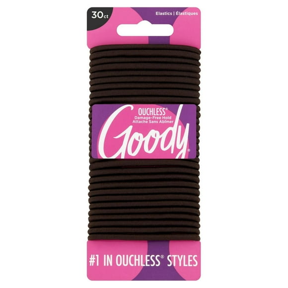 Goody Ouchless Brown Hair Elastics - No Metal Gentle Hair Ties - 30 Ct (with bonus), Goody Elastics