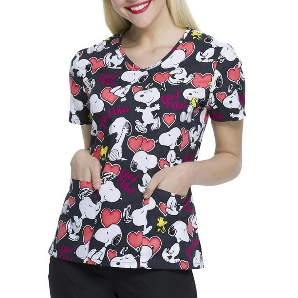 Peanuts “Snoopy Good Vibes” V-Neck Print Scrub Top - Walmart.ca