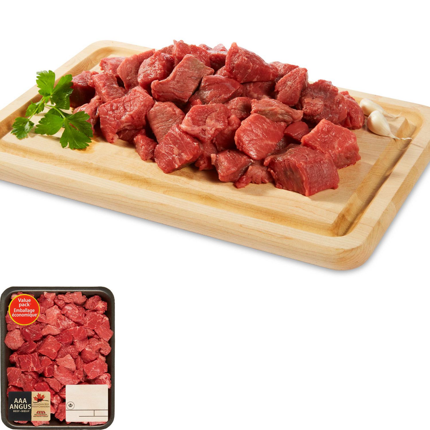 Cubes à ragoût de bœuf, Mon marché fraîcheur, Environ 1.36 kg, Bœuf Angus AAA, 1.02 - 1.36 KG