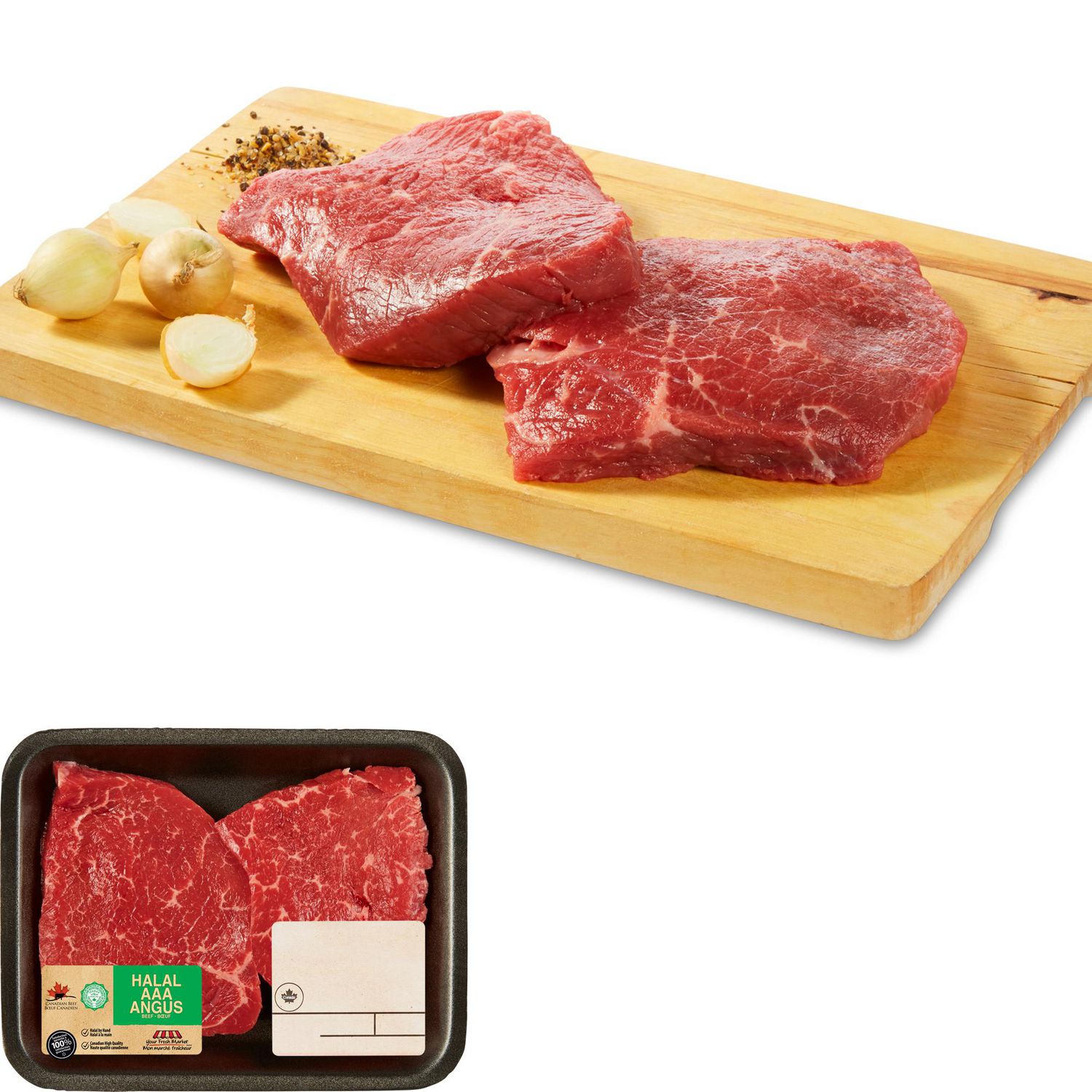 Bifteck d’intérieur de ronde, bœuf halal, Mon marché fraîcheur, 2 portions, Bœuf Angus AAA, 0.39 - 0.54 KG