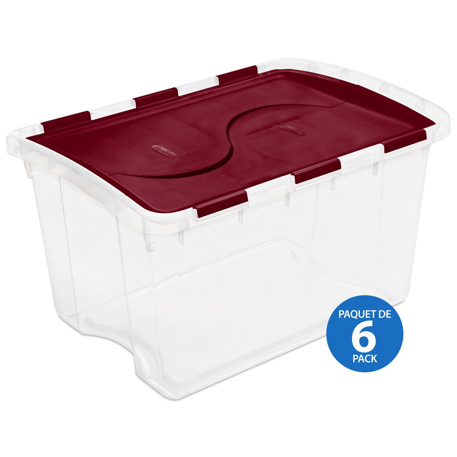 Sterilite 45L Hinged Lid Storage Box Red 6PK Walmart Canada