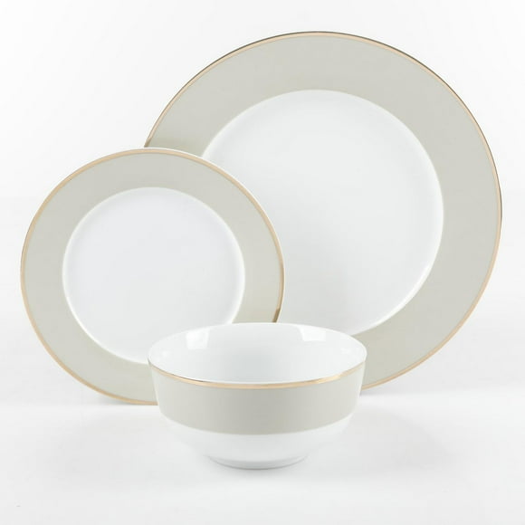 Martha Stewart Gracie Lane 12 Piece Fine Ceramic Dinnerware Set with Gold Rim