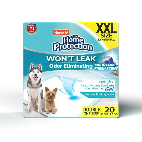 Hartz Home Protection Odour Eliminating Mountain Fresh 2XL Pee Pads and Training Pads for Puppies and Adult Dogs, 20ct XXL Dog Pads (30"x30")