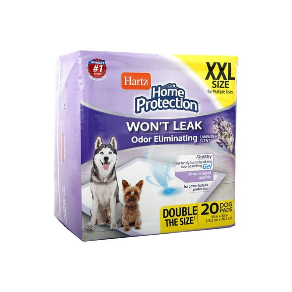 Hartz Home Protection Odour Eliminating Lavender 2XL Pee Pads and Training Pads for Puppies and Adult Dogs, 20ct XXL Dog Pads (30"x30")