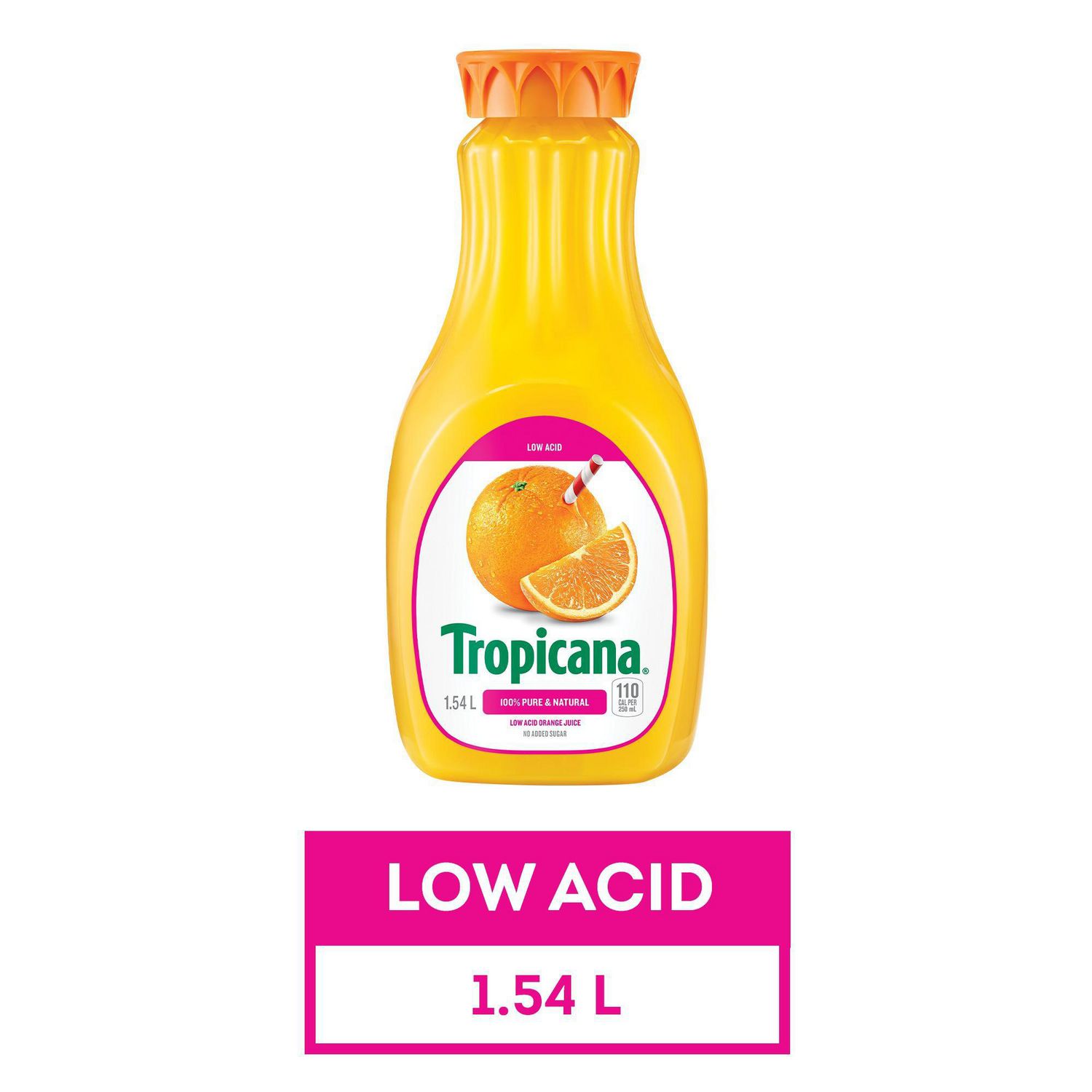 Tropicana 100 Pure & Natural Low Acid Orange Juice, 1.54 L Bottle