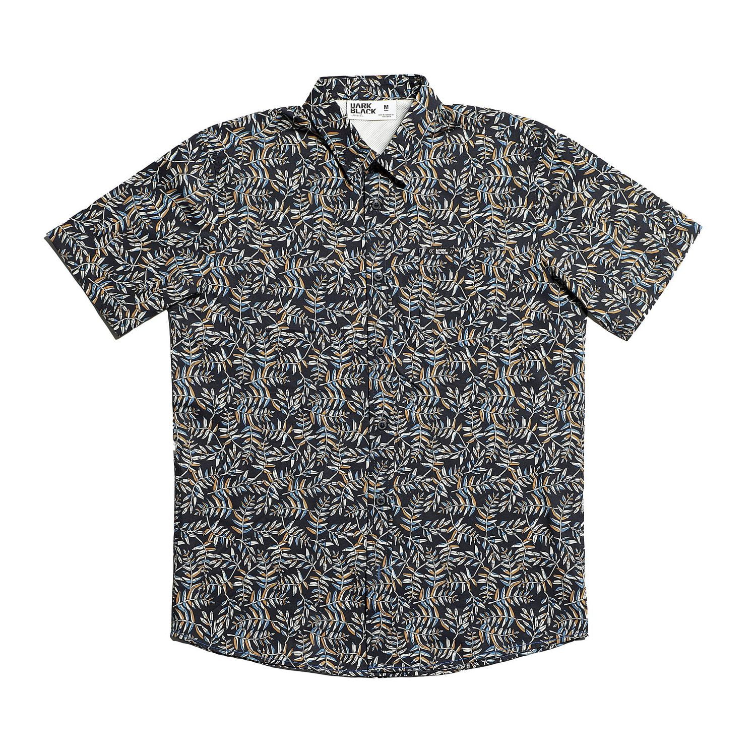 Dark Black Men's Short-Sleeve Patterned Button-Down Shirt
