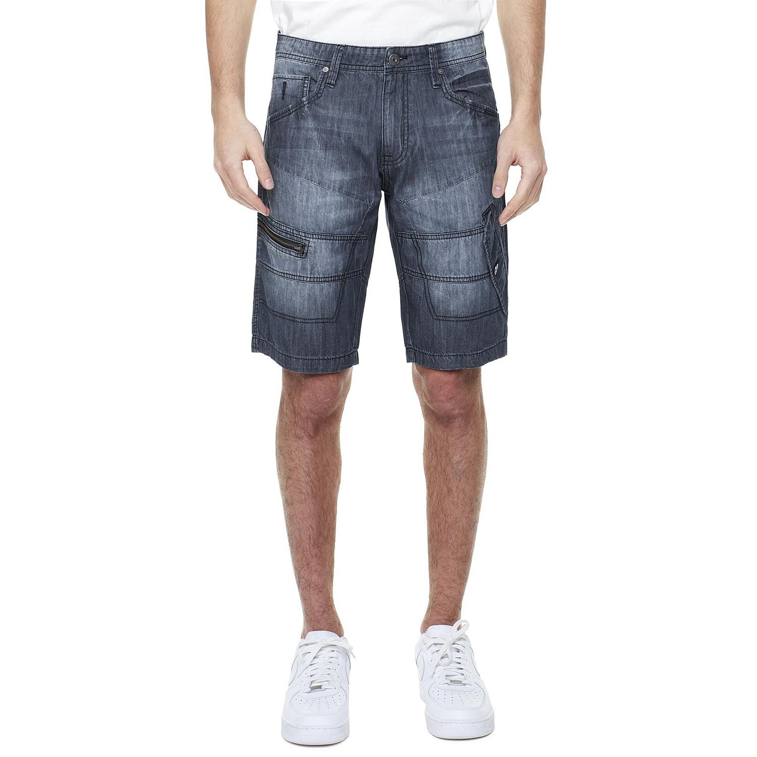 Dark Black Men's Super Lightweight Denim Cargo Capri