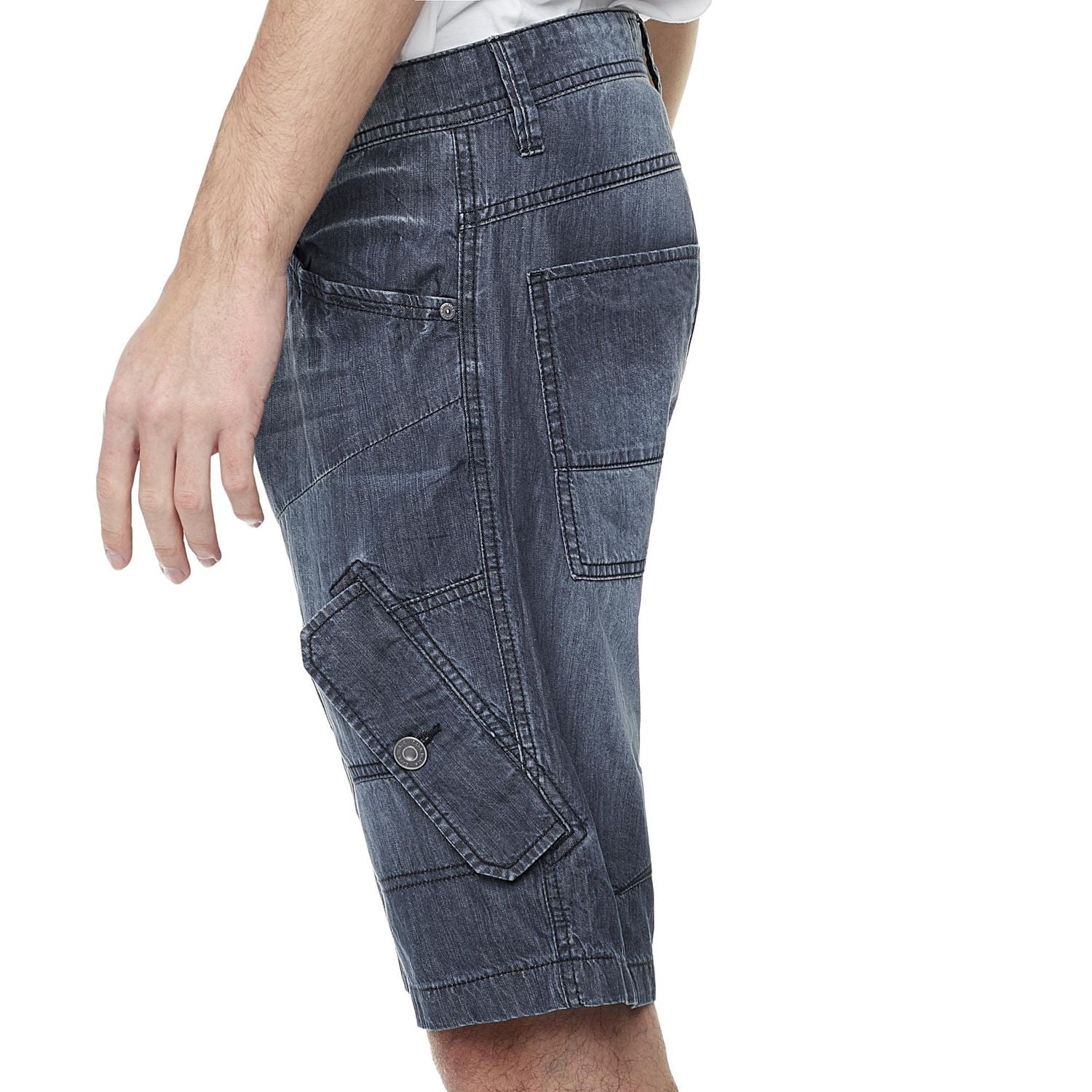 Dark Black Men's Super Lightweight Denim Cargo Capri