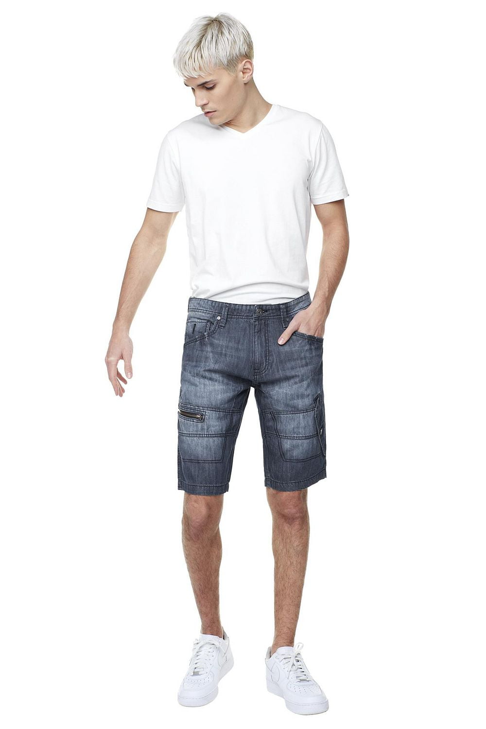 Dark Black Men's Super Lightweight Denim Cargo Capri