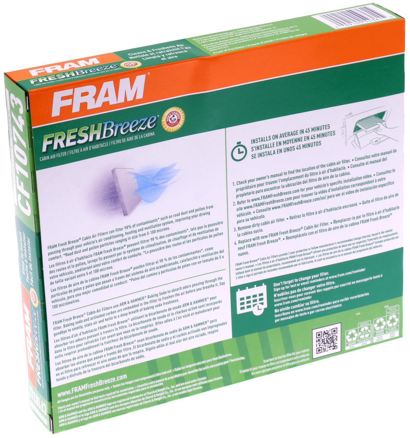 FRAM® Fresh Breeze® FCF10743 Cabin Air Filter, Arm & Hammer Baking