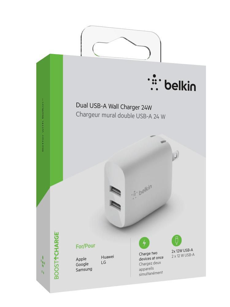 Chargeur secteur Belkin BOOST↑CHARGE™ double port USB-A 24W (2x12W) avec  câble Lightning vers USB-A