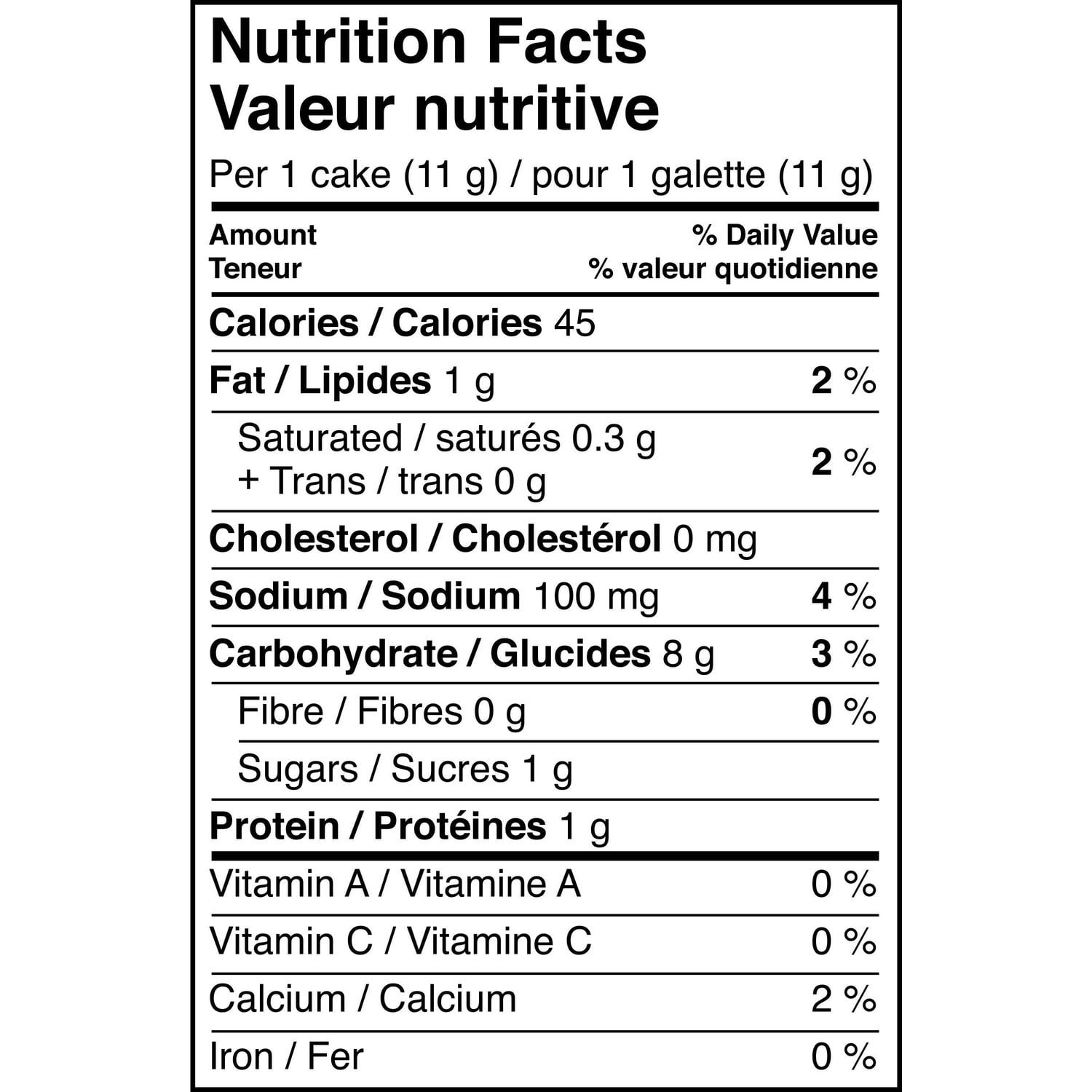 Cheddar Rice Cakes Nutrition Label