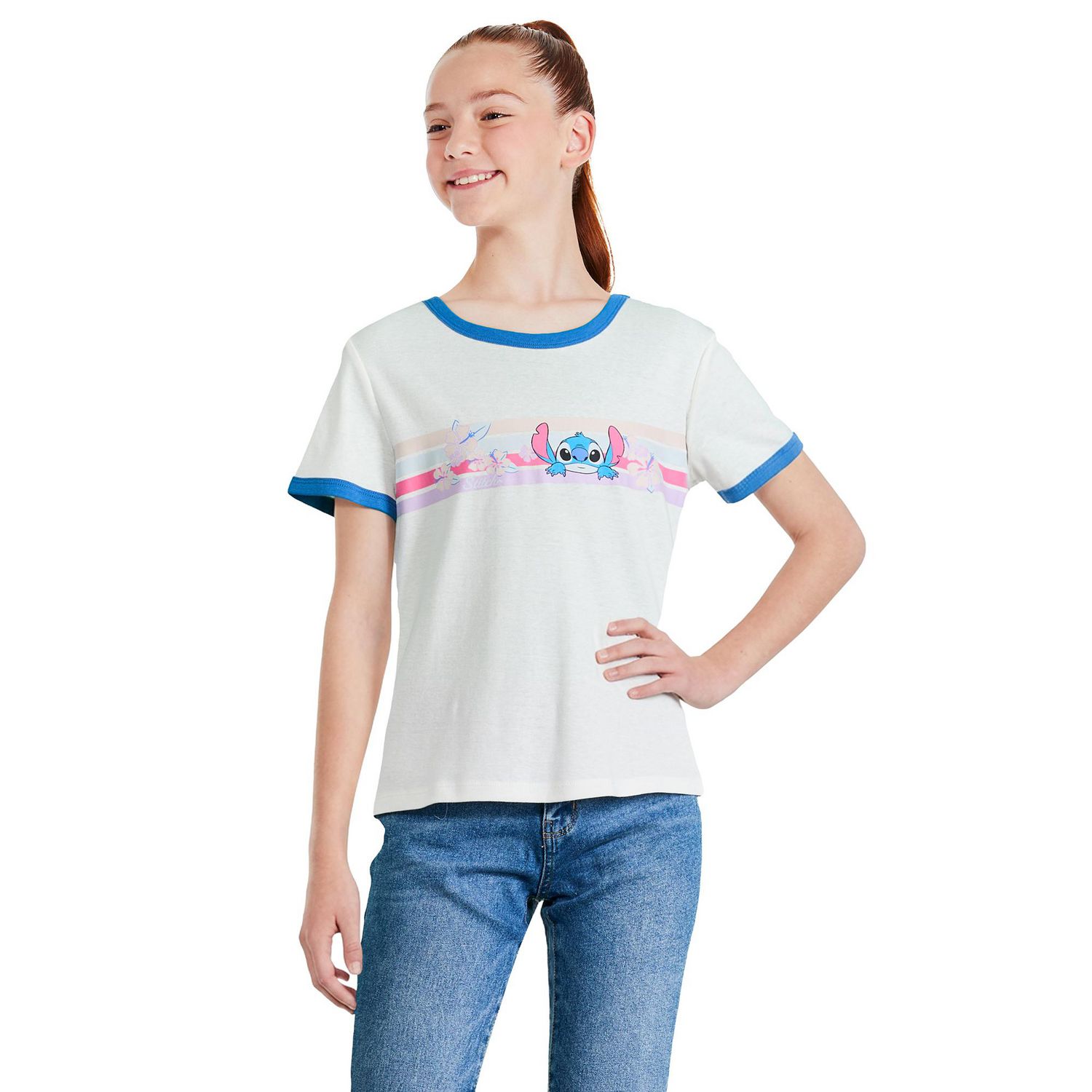 T-shirt à bordure contrastante Stitch Disney pour filles