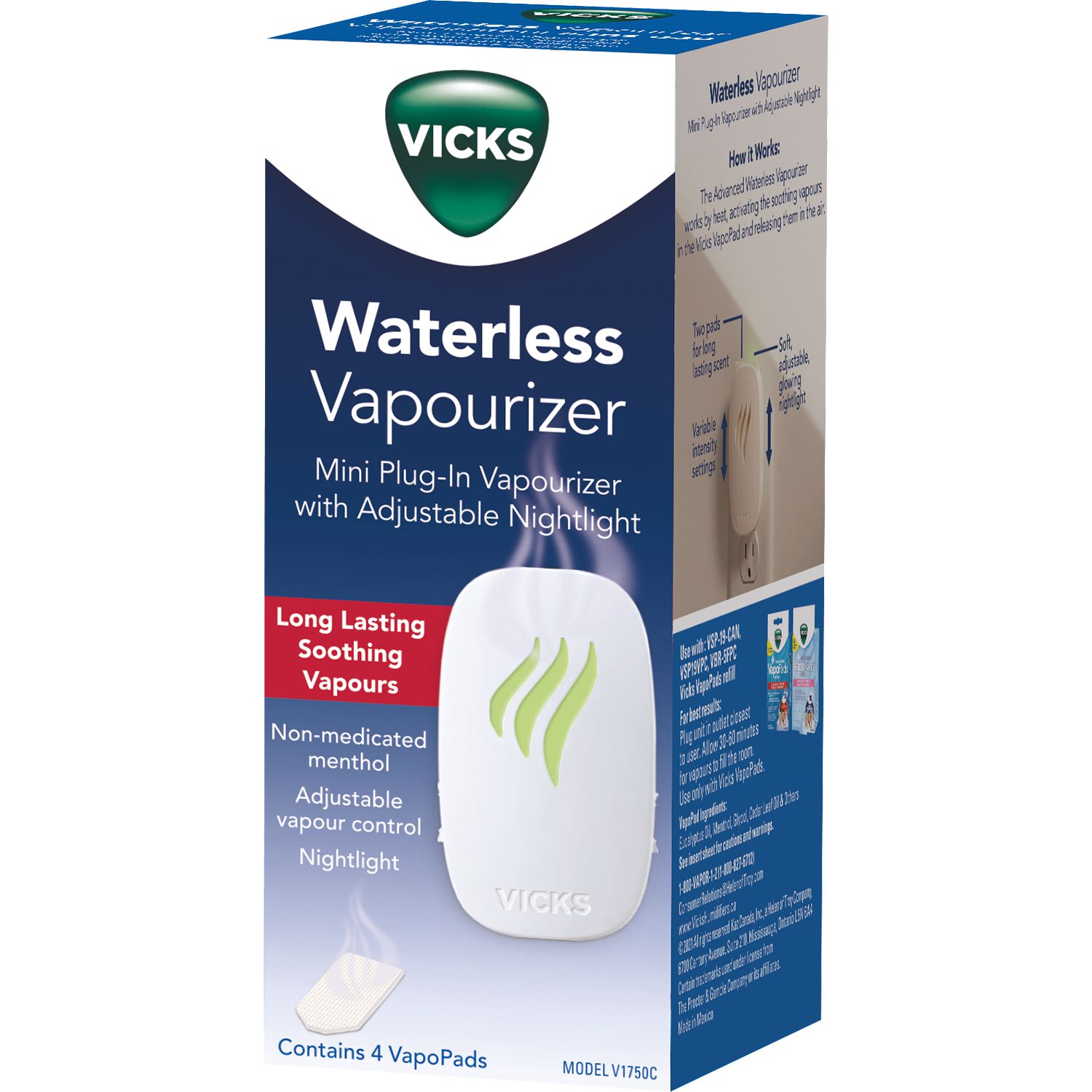 Vicks V1750C Waterless Vapourizer, Long lasting soothing vapours