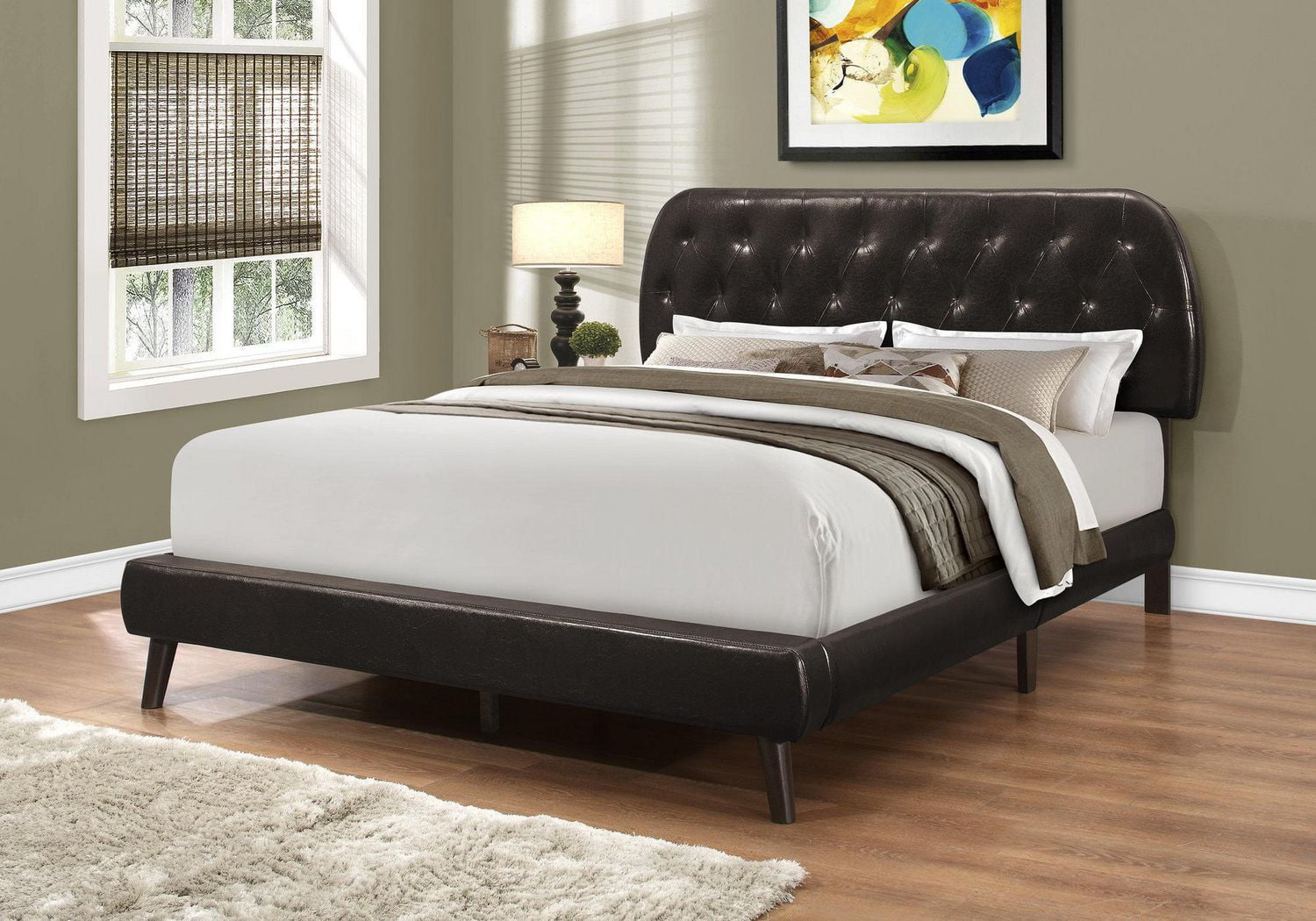 Brown LeatherLook Queen Size Bed by Monarch Specialties Walmart Canada