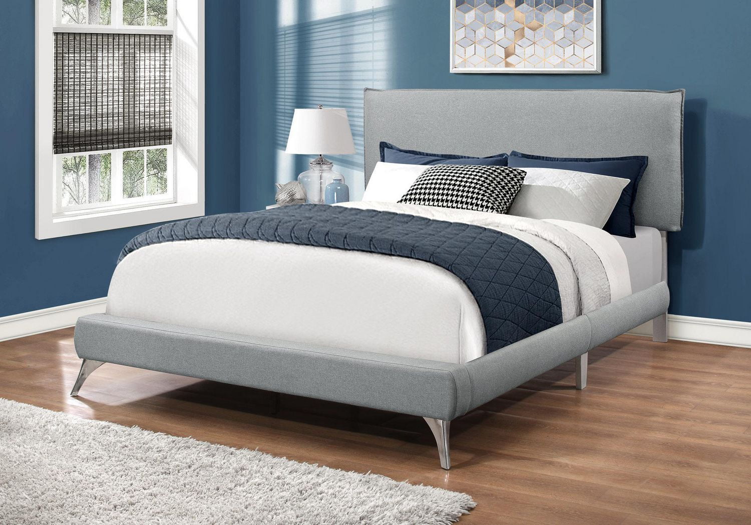 Grey Linen-Look Queen Size Bed by Monarch Specialties | Walmart Canada